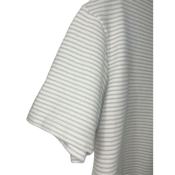 ZARA Women’s Large Textured T-Shirt Green White Striped Heavyweight Hipster - Picture 2 of 5